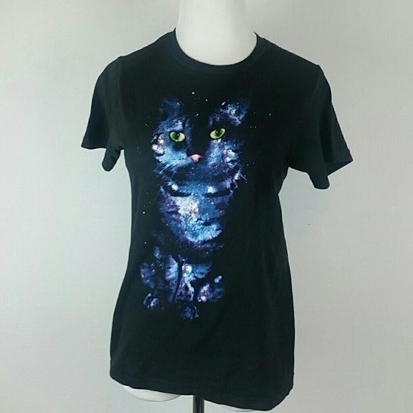 HYBRID l Black Tee Shirt Graphic Cat Image B2 - Picture 2 of 6